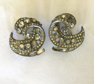 Vintage Trifari Sterling Alfred Philippe Faux Diamond Deco Earrings