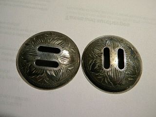 Pair Vintage Sterling Silver Slotted 1 1/2 " Conchos Engraved Individually