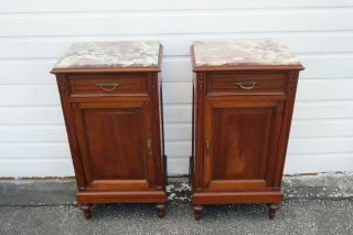 French Early 1900s Marble Top Tall Nightstands Side End Tables 1424