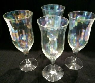 Vintage Set Of 4 Fine Crystal Optic Iridescent Liqueur Stemware 6 "