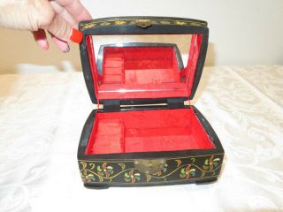 Vintage Black Lacquer Hand Painted Pelican Chinese Oriental Jewelry Box 2