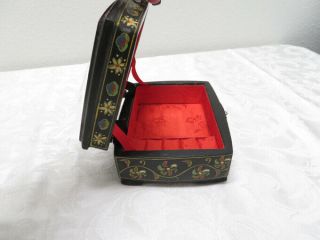 Vintage Black Lacquer Hand Painted Pelican Chinese Oriental Jewelry Box 3
