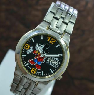 Vintage Seiko 5 Mickey Mouse Day Date 21 Jewels 7s26 Movement Men 