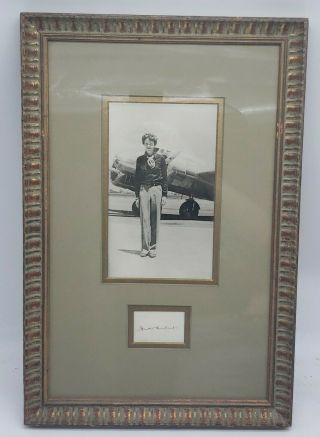 Vintage Antique Amelia Earhart Aviator Signature Photograph Matted Framed R2