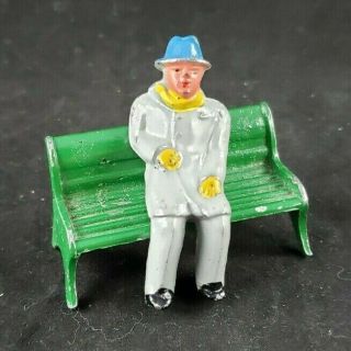 3 Pc Vintage Barclay Man Sitting On Park Bench Lead Figure People