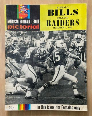 Vintage 1965 Afl Nfl Oakland Raiders @ Buffalo Bills Football Program - Oct 3
