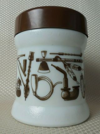 Vintage 1970s Milk Glass Pipe & Tobacco Jar/humidor Brown Pipe Design