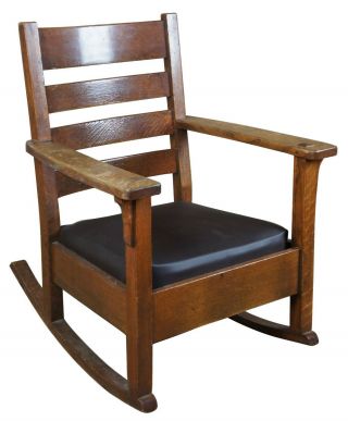 Antique Limbert Mission Arts & Crafts Ladderback Quartersawn Oak Rocking Chair