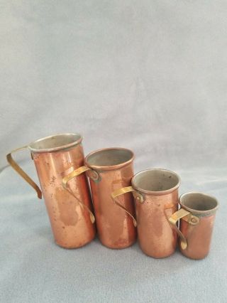 Set Of 4 Vintage Copper Measuring Cups ¼ ½ ¾ & 1 Cup