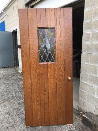 MAR 42 Antique Oak Or Chestnut Entry Door Stain Glass 35 5/8 X 83 6