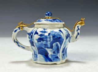 Antique Chinese Blue And White Porcelain Teapot - Kangxi Period