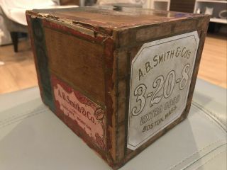 Rare Vintage 1901 Wooden 100 Cigar Box A.  B.  Smith & Co 3 - 20 - 8 Boston Mass Wood