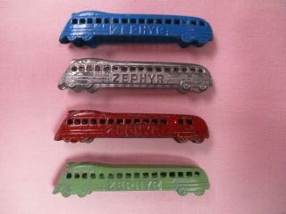 Vintage Tootsietoy Zephyr Trains (set Of 4) Miniature Metal 2.  25 " Light Wear Ex