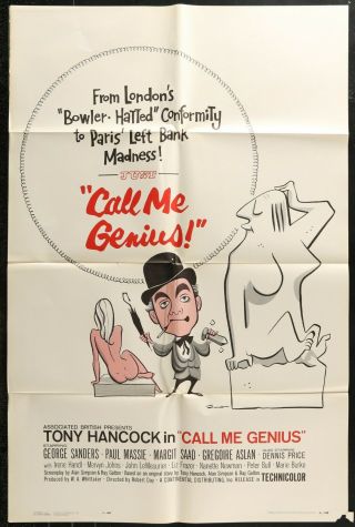 " Call Me Genius " Tony Hancock Vintage 1961 One Sheet Movie Poster 27 X 41 1u