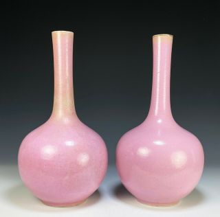 Large Antique Chinese Pink Glazed Porcelain Bottle Vases