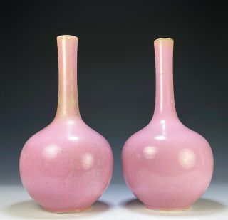 Large Antique Chinese Pink Glazed Porcelain Bottle Vases 2