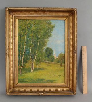 Antique Charles Warren Eaton American Landscape Oil Painting Birch Trees Church