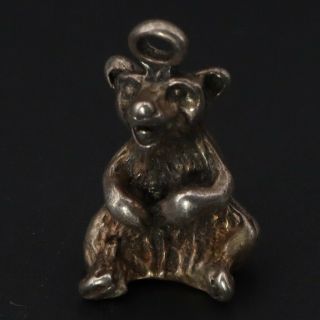 Vtg Sterling Silver - Grizzly Bear Animal Solid Heavy Bracelet Charm - 9g
