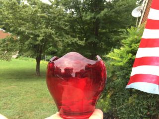 Antique Vintage Glass Ruby Red Crystal Tulip Scalloped Bowl Vase Fenton Unique