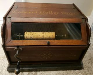1887 Concert Roller Organ Hand Crank Victorian Music Box Plays " Yankee Doodle "