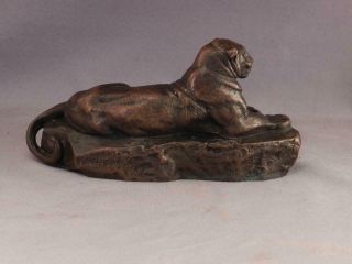 Antique 19thc Bronze Sculpture Barye Panthere Indienne Panther French Animalier