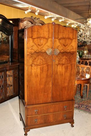 English Antique Queen Anne 2 Doors & 2 Drawer Cabinet Wardrobe / Armoire