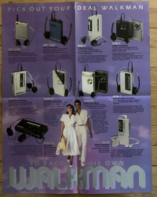 1982 Sony Walkman Full Line Brochure Vintage Audio Hifi M - 50 Wm - D6 Wm - 7 Tc - Mr2