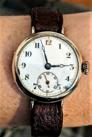 1918 Silver Swiss Gents Ww1 15 Jewels Windup Trench Watch Serviced Well