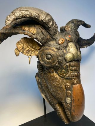 Antique Kapala Goat Skull Cap Oddity Curio Tibetan Ram Nepal Tantrik Bronze Nr