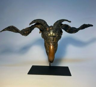 Antique Kapala Goat Skull Cap Oddity Curio Tibetan Ram Nepal Tantrik Bronze NR 2