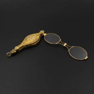 Antique 14k Gold Victorian Chatelaines Floral Enamel Folding Eyeglasses 9000