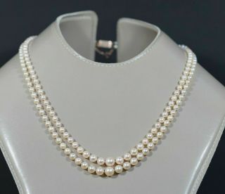 Antique 2 Strand Cultured Pearls Necklace 18k Gold Box Clasp 7 - 3mm Graduate 20