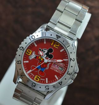 Vintage Seiko 5 Mickey Mouse Day Date 17 Jewels 6309 Movement Wrist Watch