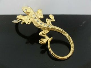 Vtg Awesome Lizard Gold Tone Rhinestones Dress Fur Scarf Clip