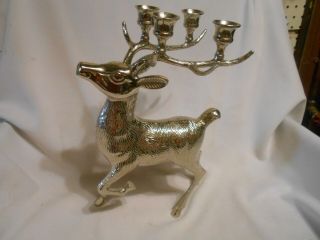 Vtg Silver Plate Metal Christmas Reindeer 4 Candle Stick Holder Holiday Decor