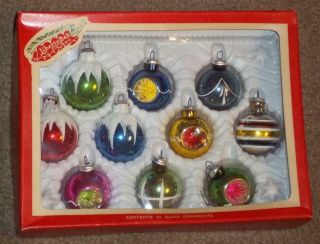 10 Vintage Liberty Bell Hand Painted Glass Christmas Ornaments,  Indents,  Glitter