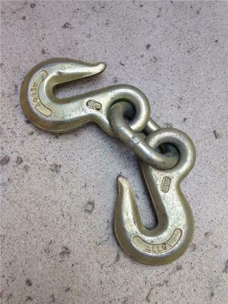 Vintage Alloy Forged 3/8 " Double Eye Grab Tow Hooks With Chain Link