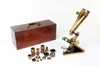 Vintage C1870 " Smith,  Beck & Beck  4447 " Brass Binocular Microscope With Case