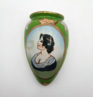 Vintage Ceramic Wall Pocket With Lady Green With Pink And Yellow Flowers Moriage