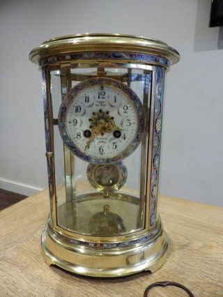 French Oval & Enamel Crystal Regulator Clock Fully Restored Case & Movement 1890