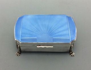 Art Deco S0lid Silver Sky Blue Guilloche Enamel Jewellery Box