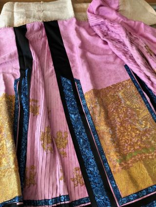 Antique Textiles - Antique Chinese Embroidered Silk Skirt W/ Metallic Embroidery