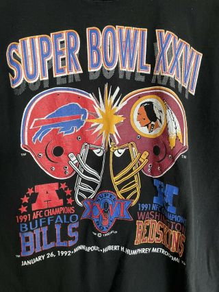 Vintage Buffalo Bills Washington Redskins Bowl 26 Xxvi Shirt Large Black