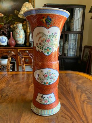 An Large Chinese Qing Dynasty Famille Rose Porcelain Gu Vase,  Marked.