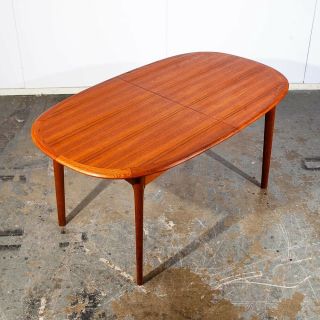 Mid Century Danish Modern Dining Table Oval Solid Teak Extension Accordion Leaf