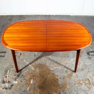 Mid Century Danish Modern Dining Table Oval Solid Teak Extension Accordion Leaf 2