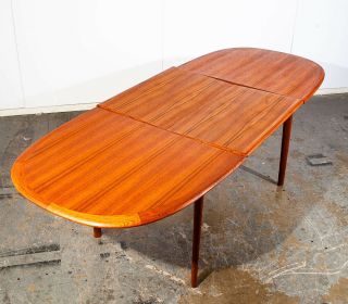 Mid Century Danish Modern Dining Table Oval Solid Teak Extension Accordion Leaf 4
