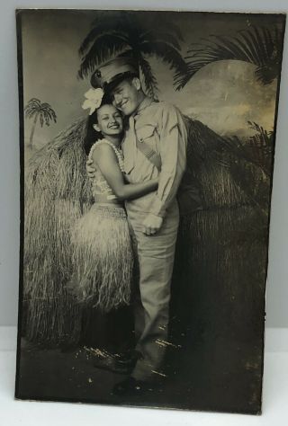 Vintage 1942 Photo Photograph Ww2 Wwii Marine Usmc Hawaii Hula Girl 2