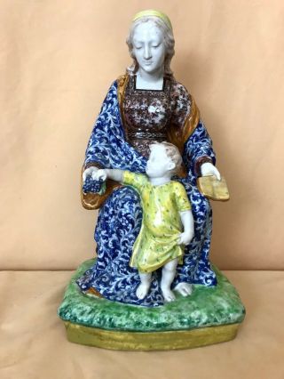 Antique Angelo Minghetti Bologna Majolica Figurine Of Mother & Child