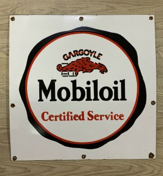 Vintage Gargoyle Mobil Oil Certified Service 19½” X 19½” Porcelain Enamel Sign
